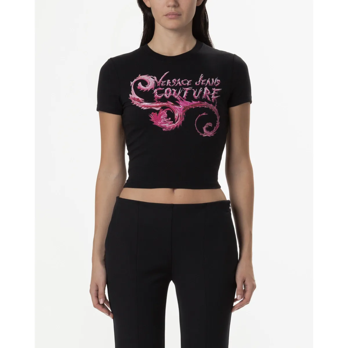 Camiseta corta Versace Jeans Couture 77HAHC00 Negro