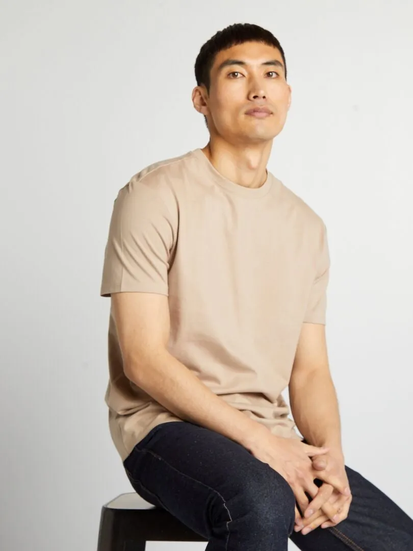 CAMISETA DE ALGODóN CON CUELLO REDONDO  BEIGE