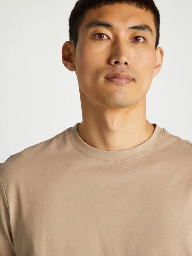 CAMISETA DE ALGODóN CON CUELLO REDONDO  BEIGE