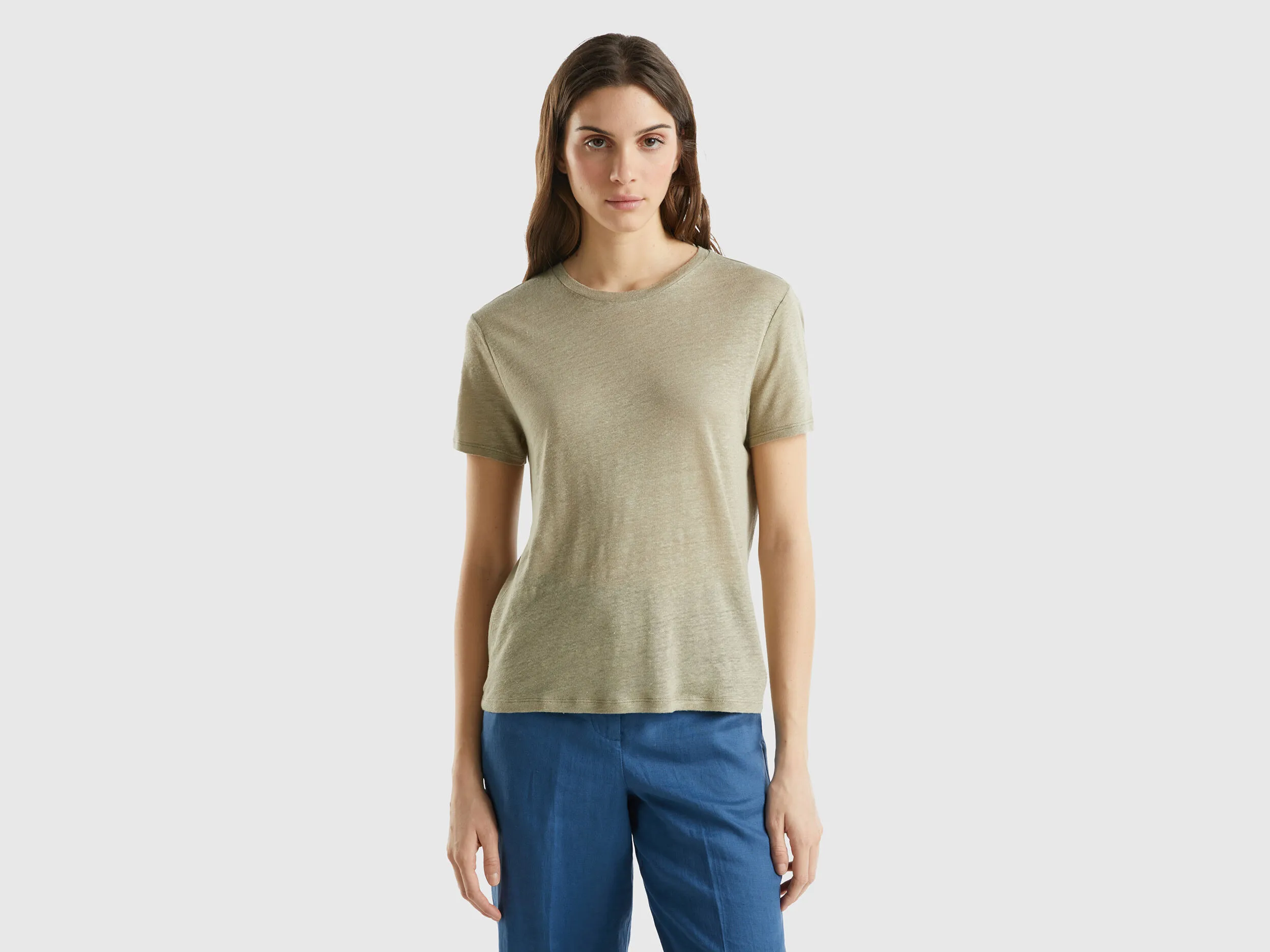 Camiseta de lino puro con cuello redondo