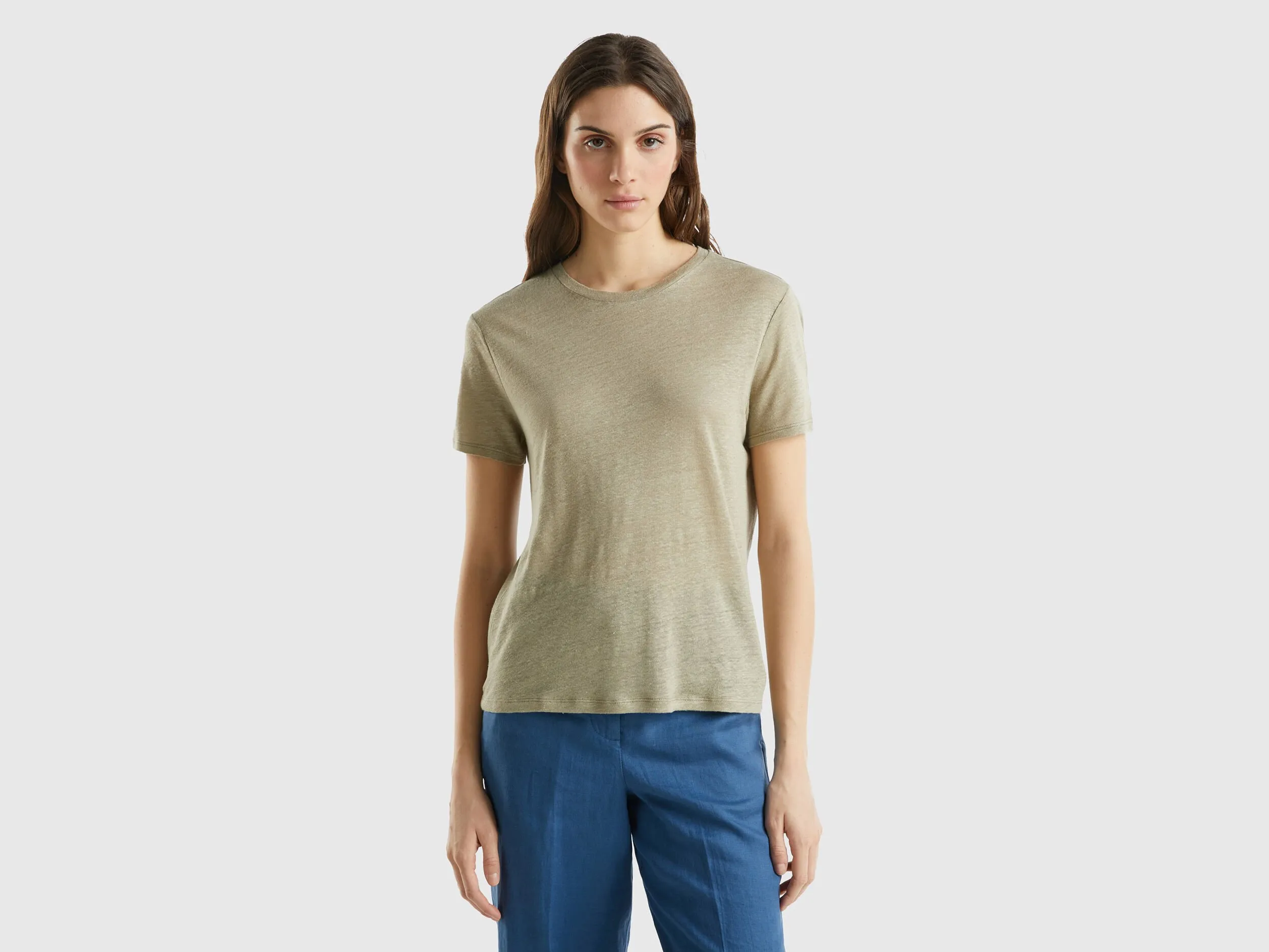 Camiseta de lino puro con cuello redondo