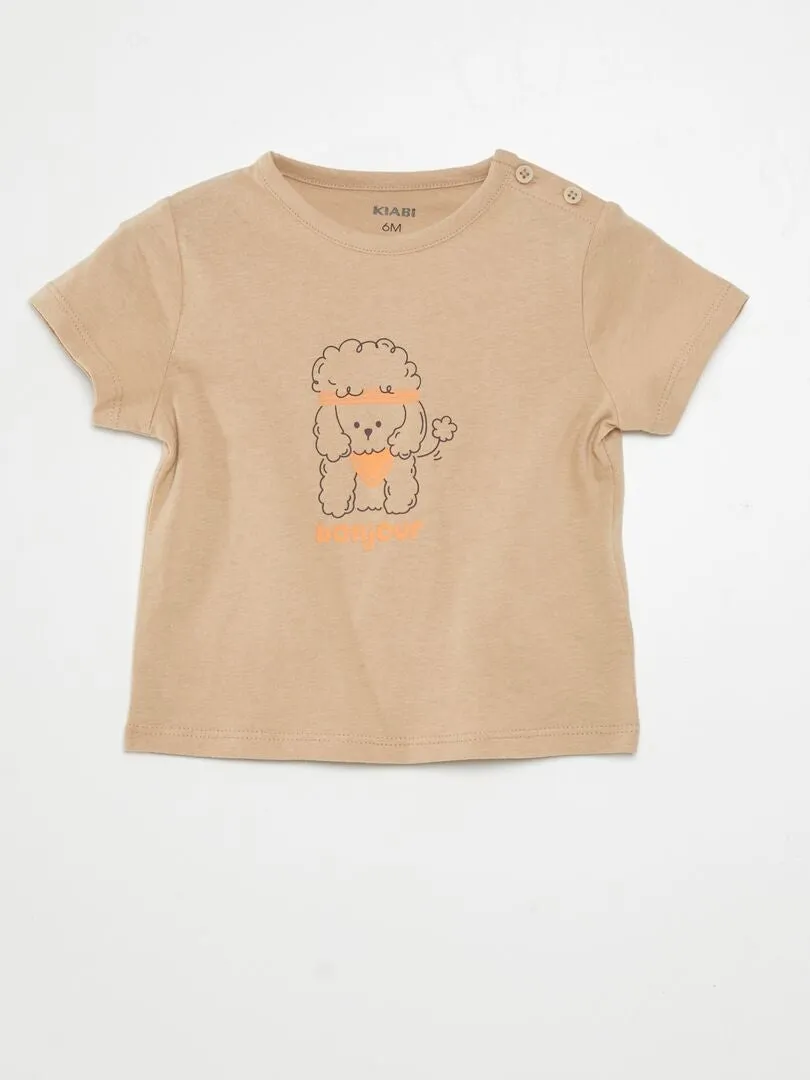 CAMISETA DE MANGA CORTA ESTAMPADA  BEIGE