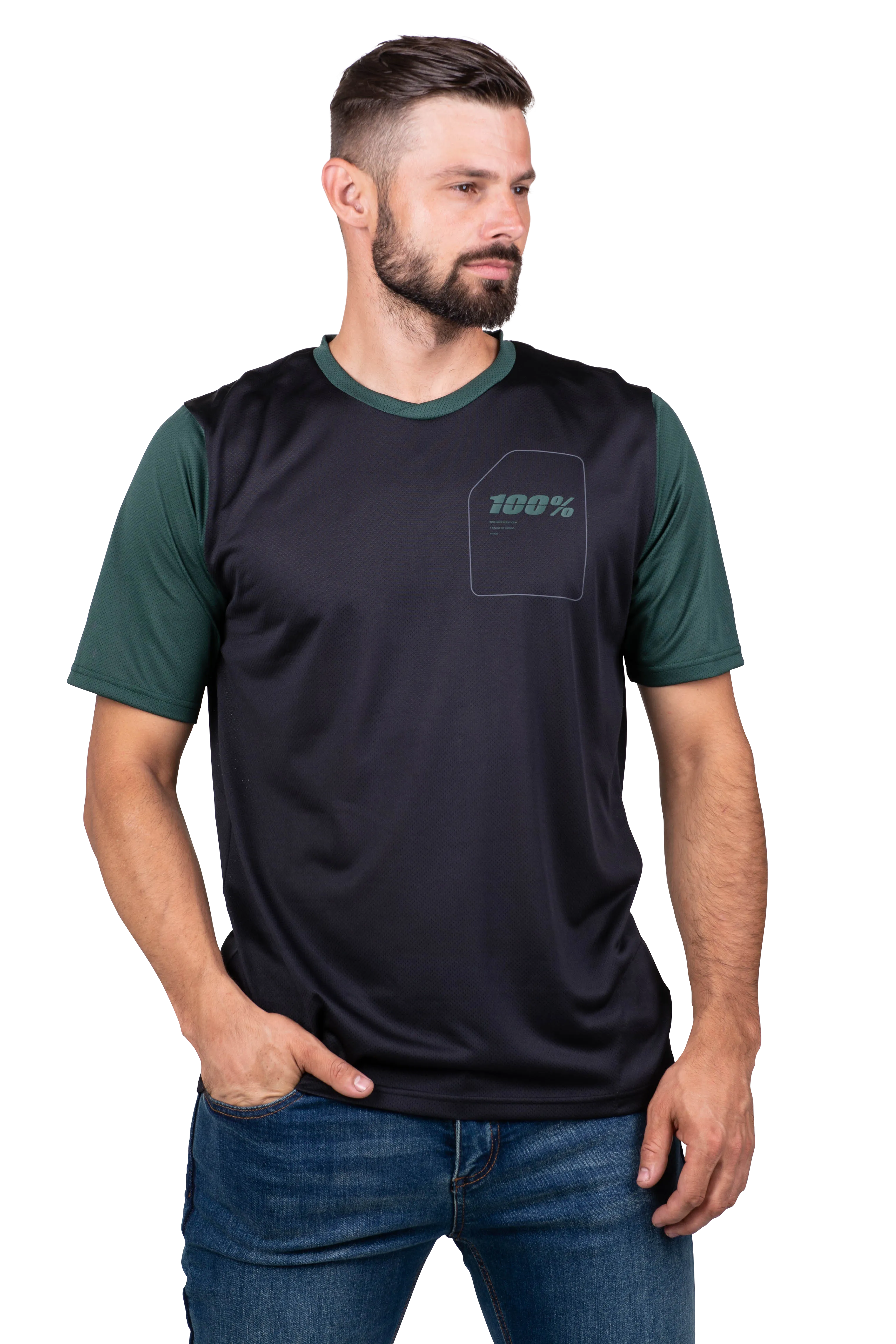 CAMISETA DE MTB 100% RIDECAMP NEGROVERDE BOSQUE