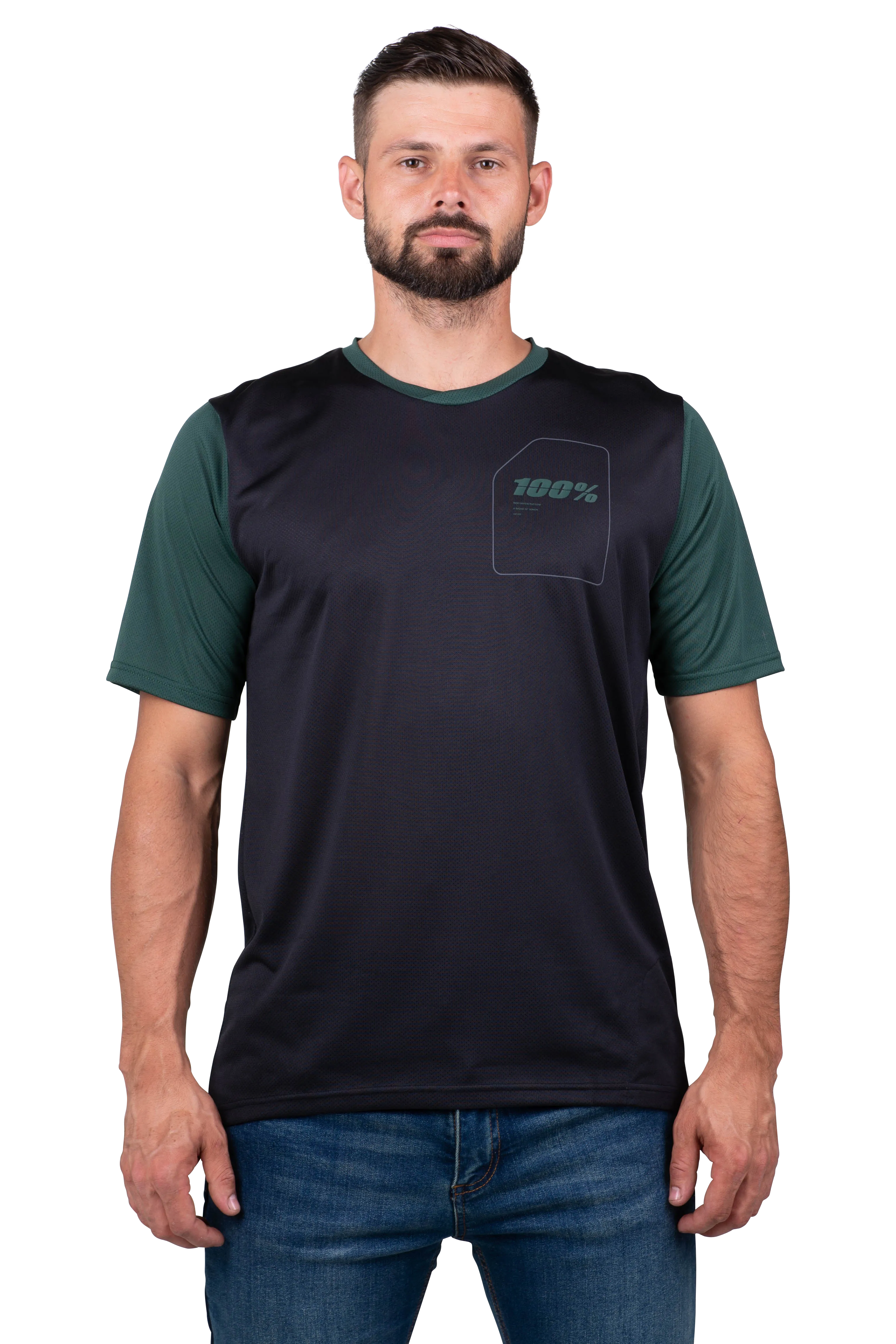 CAMISETA DE MTB 100% RIDECAMP NEGROVERDE BOSQUE