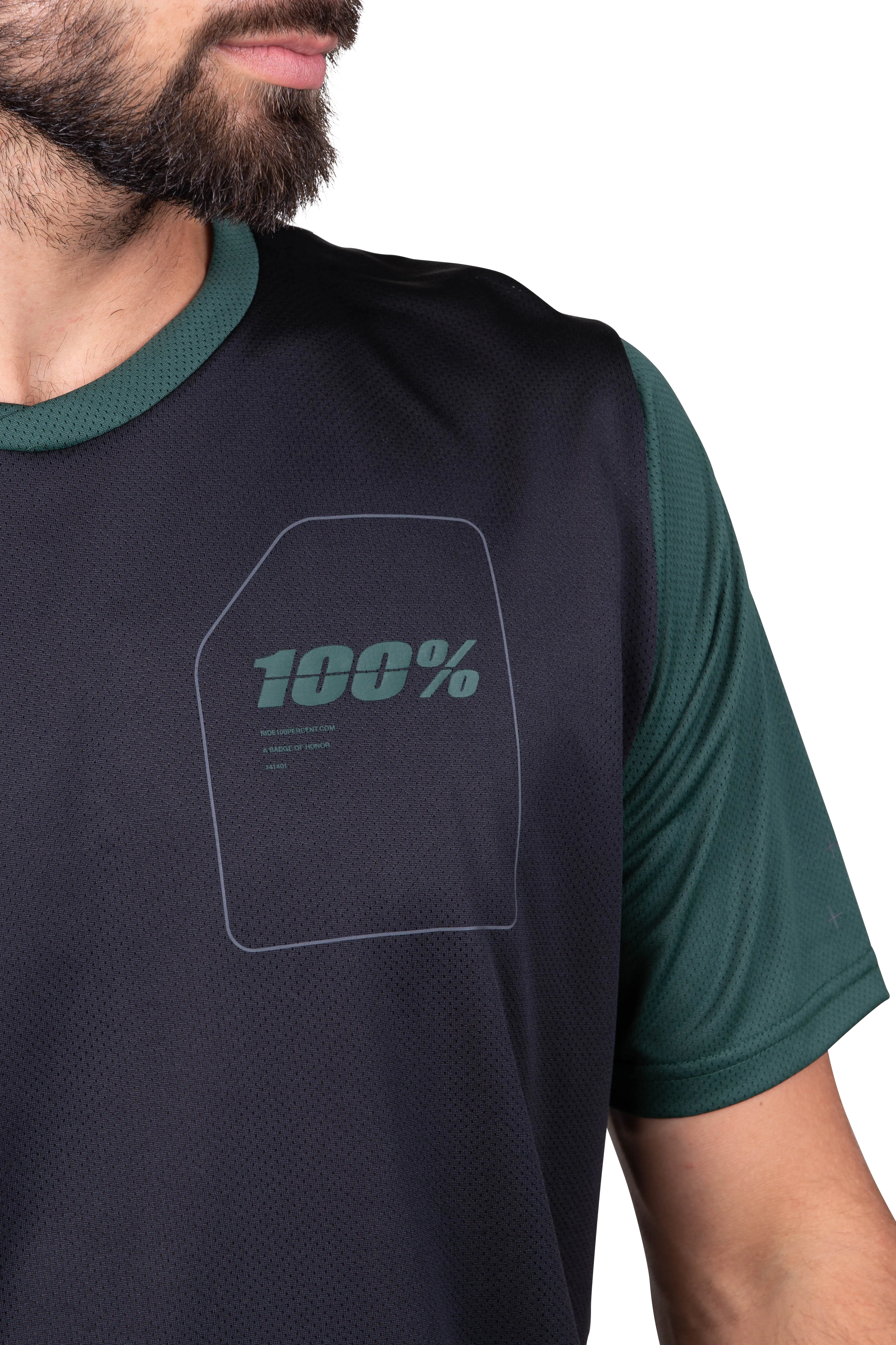 CAMISETA DE MTB 100% RIDECAMP NEGROVERDE BOSQUE