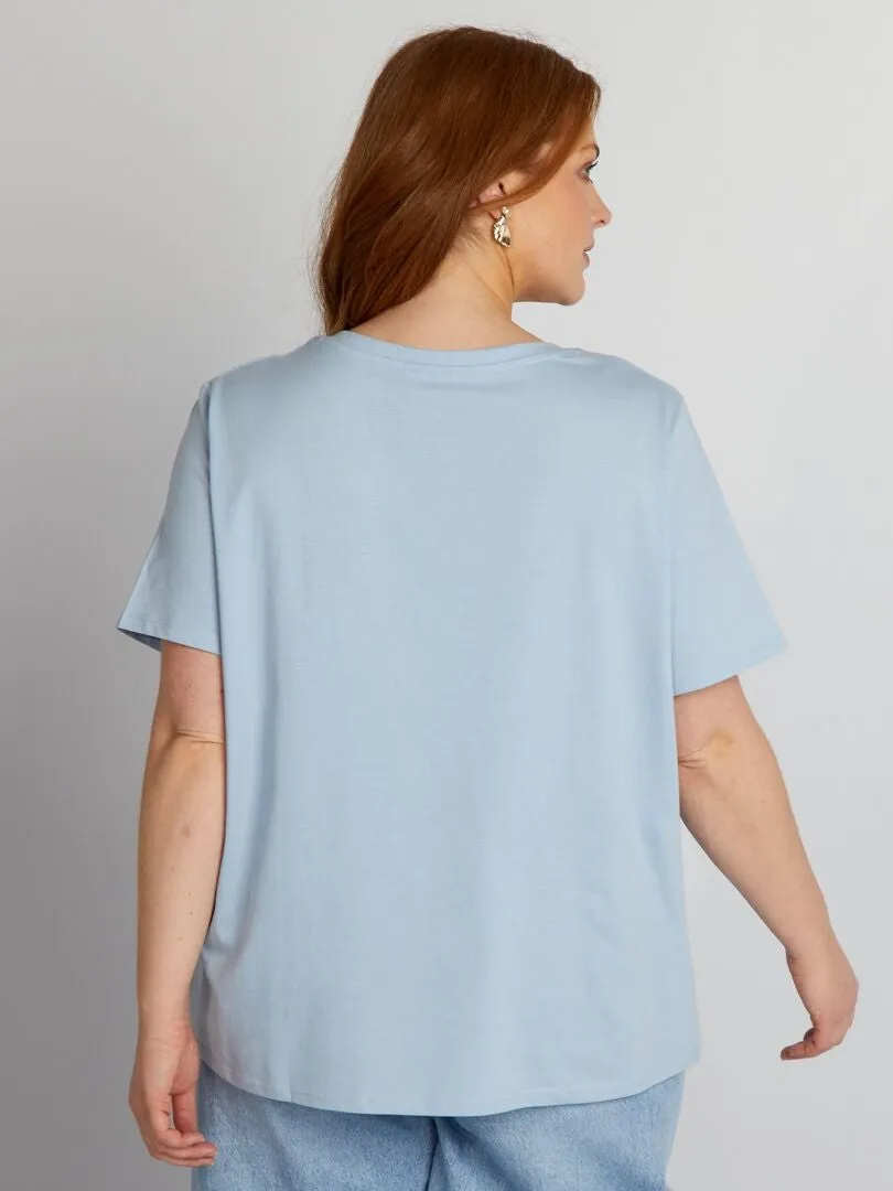 CAMISETA DE PUNTO CON CUELLO DE PICO  AZUL