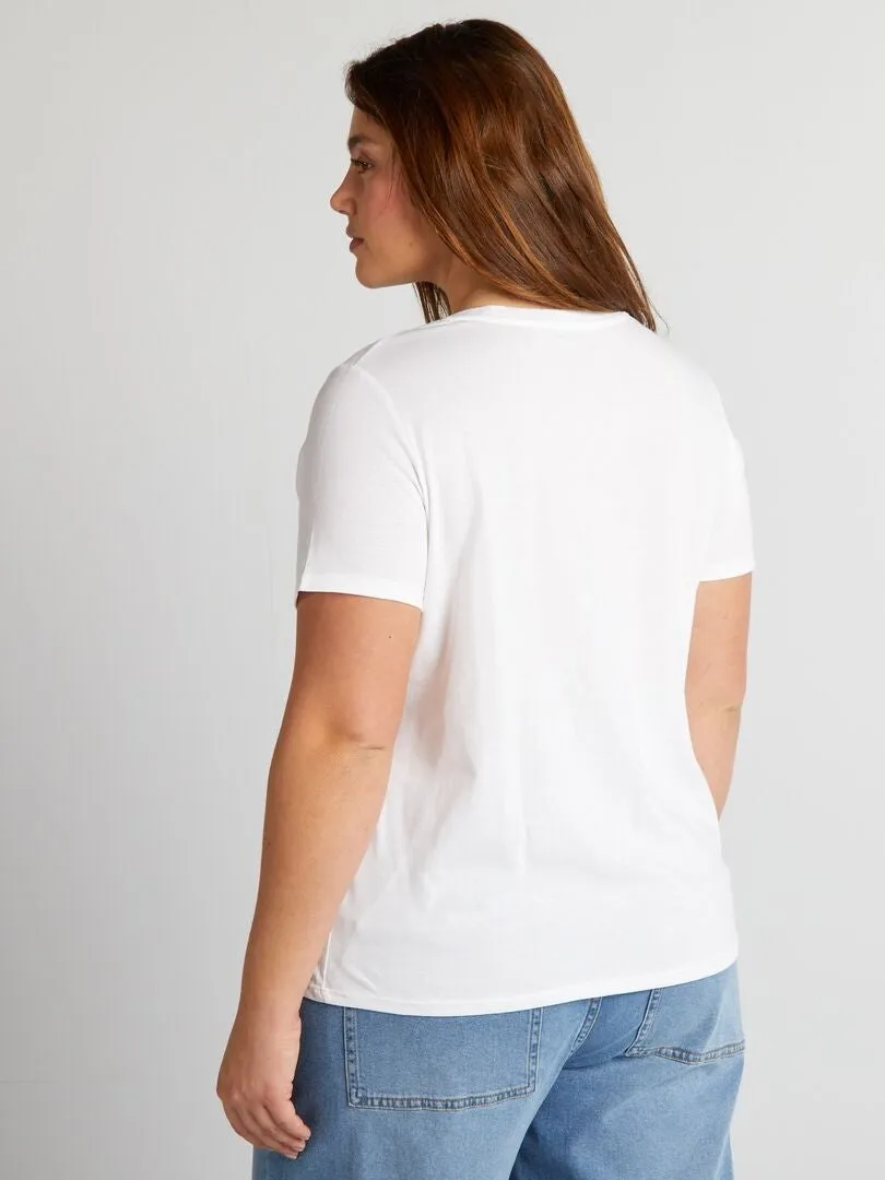 CAMISETA DE PUNTO CON CUELLO DE PICO  BLANCO