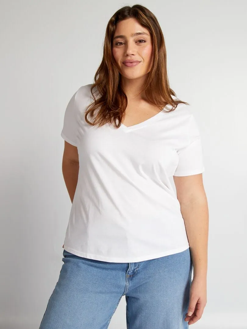 CAMISETA DE PUNTO CON CUELLO DE PICO  BLANCO