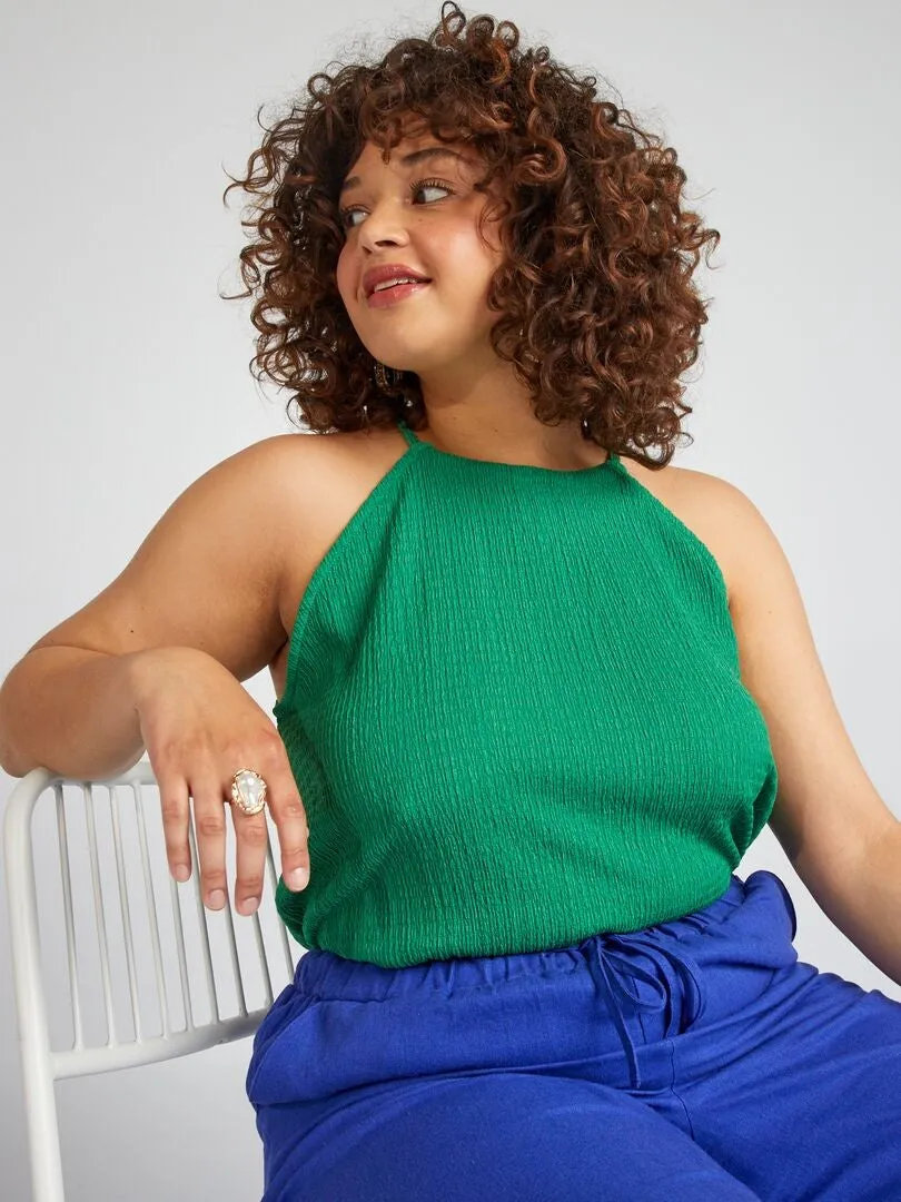 CAMISETA DE TIRANTES DE PUNTO GOFRADO LISO  VERDE