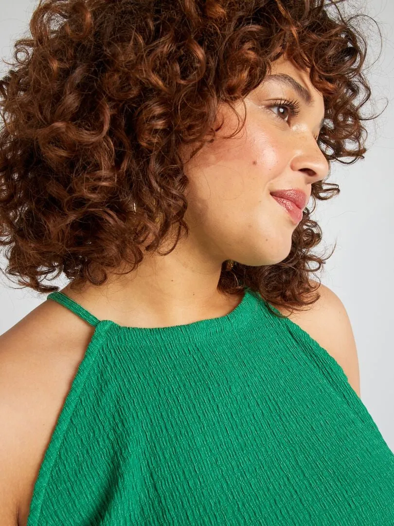 CAMISETA DE TIRANTES DE PUNTO GOFRADO LISO  VERDE