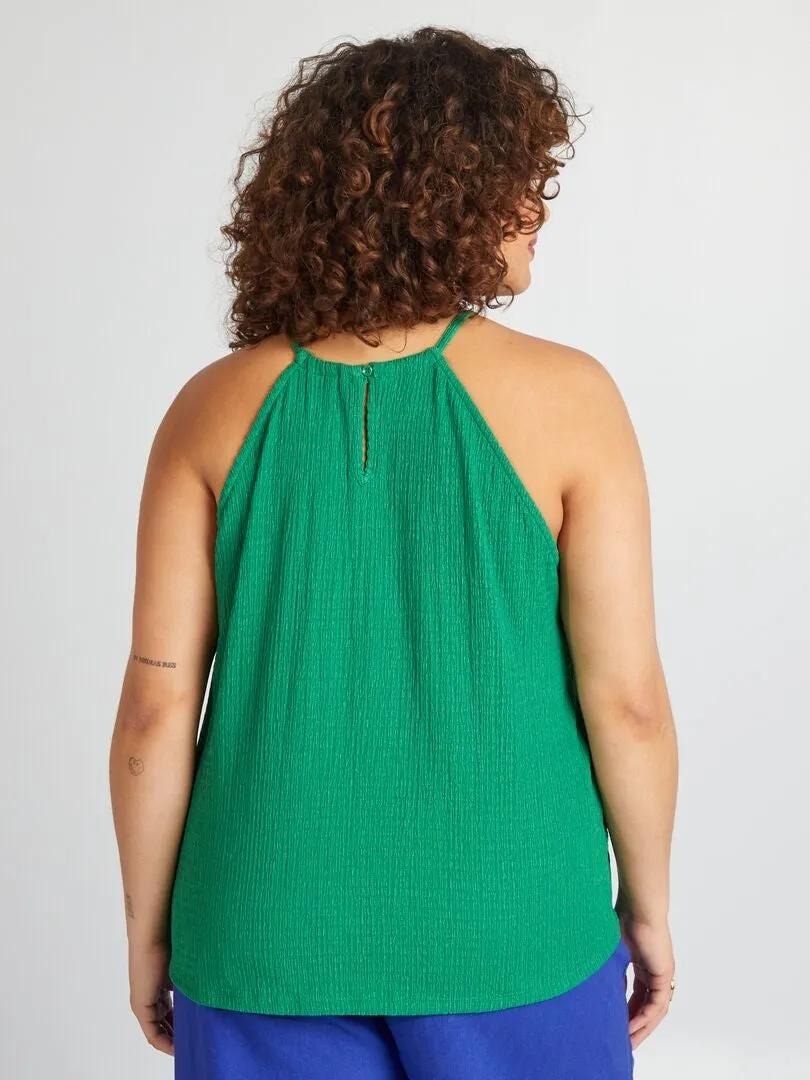 CAMISETA DE TIRANTES DE PUNTO GOFRADO LISO  VERDE