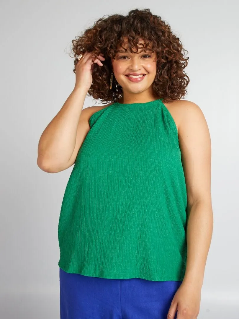 CAMISETA DE TIRANTES DE PUNTO GOFRADO LISO  VERDE