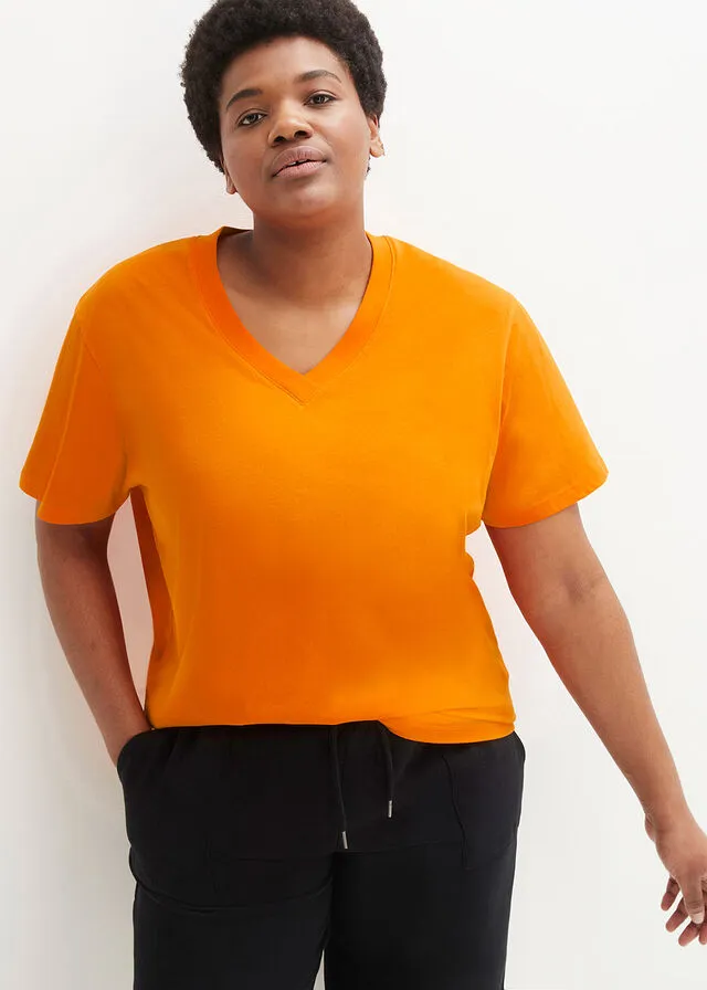 Camiseta larga y ancha con cuello en V (5 unidades), de manga corta fresa+negro+blanco+gris claro jaspeado+azul marino