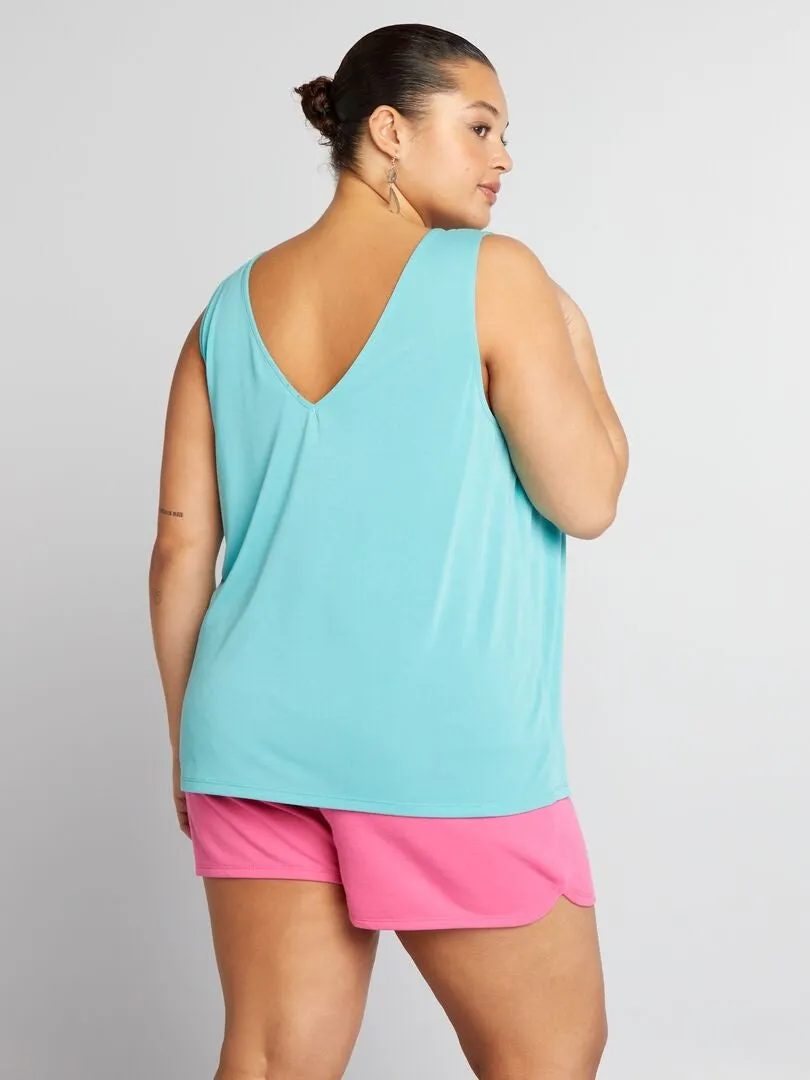 CAMISETA SIN MANGAS CON CUELLO DE PICO SUAVE Y ELáSTICA  AZUL