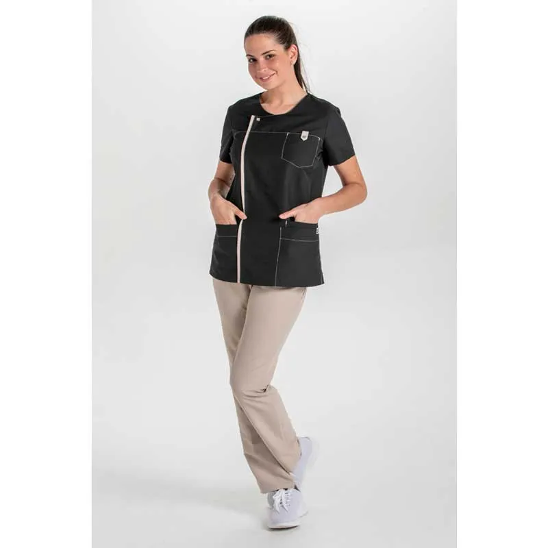 CAMISOLA DE MUJER MICROFIBRA NEGRA CON DETALLE BEIGE  DYNEKE
