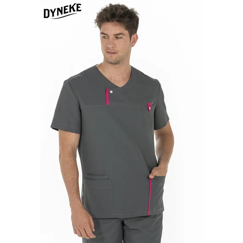 CAMISOLA HOMBRE DE MICROFIBRA GRIS CON DETALLE FUCSIA  DYNEKE