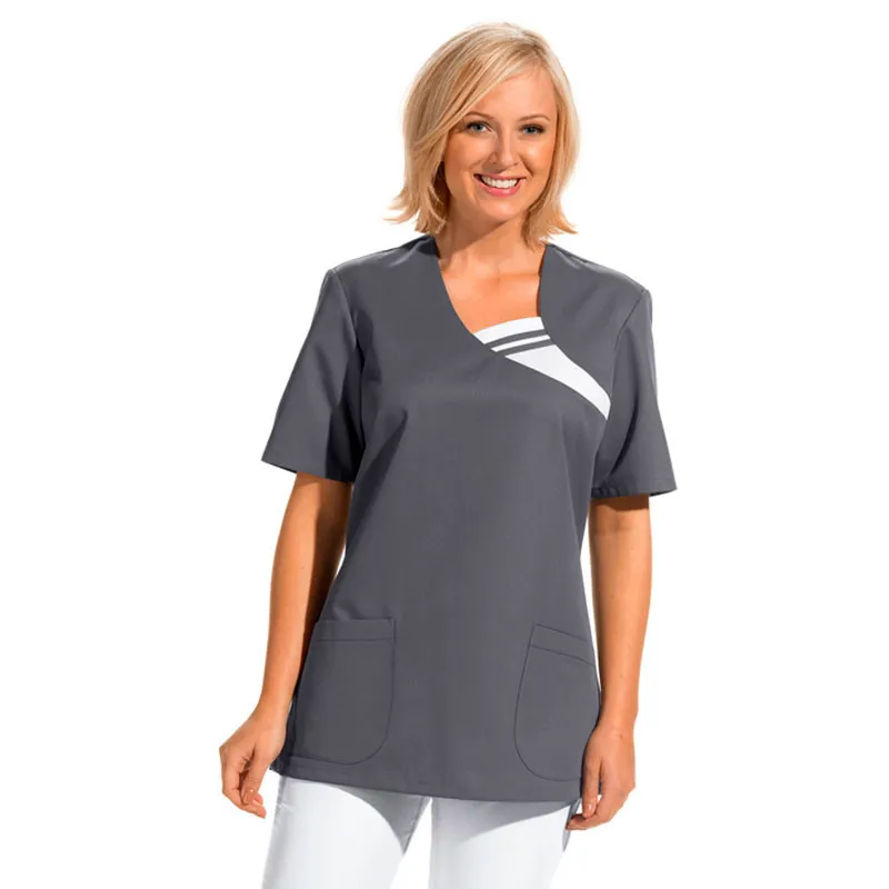 CAMISOLA LABORAL GRIS CON DETALLE EN EL CUELLO LEIBER  OFERTA