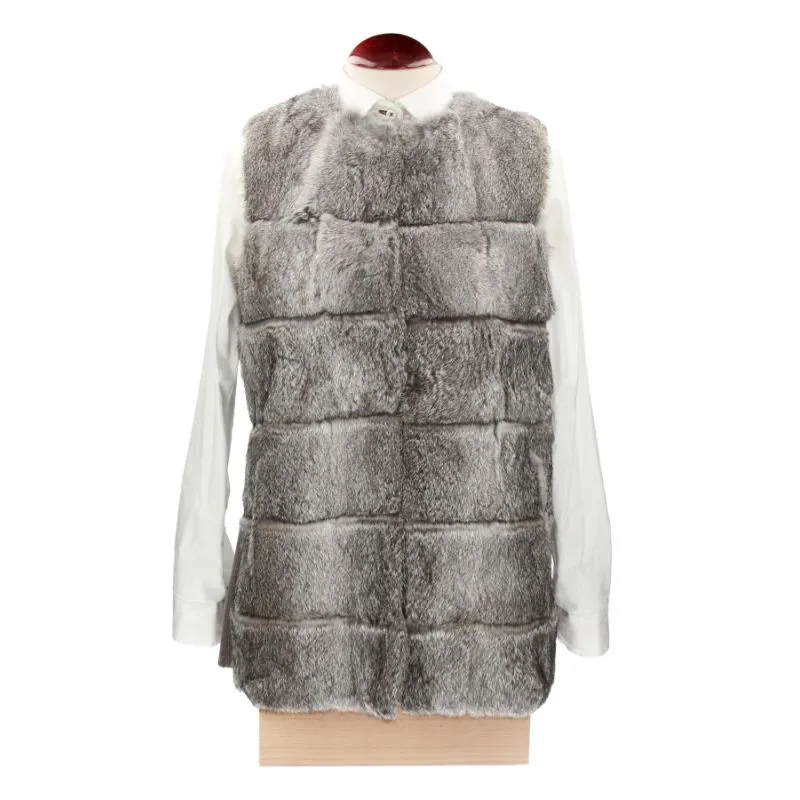 Chaleco mujer pelo gris trasera tricot
