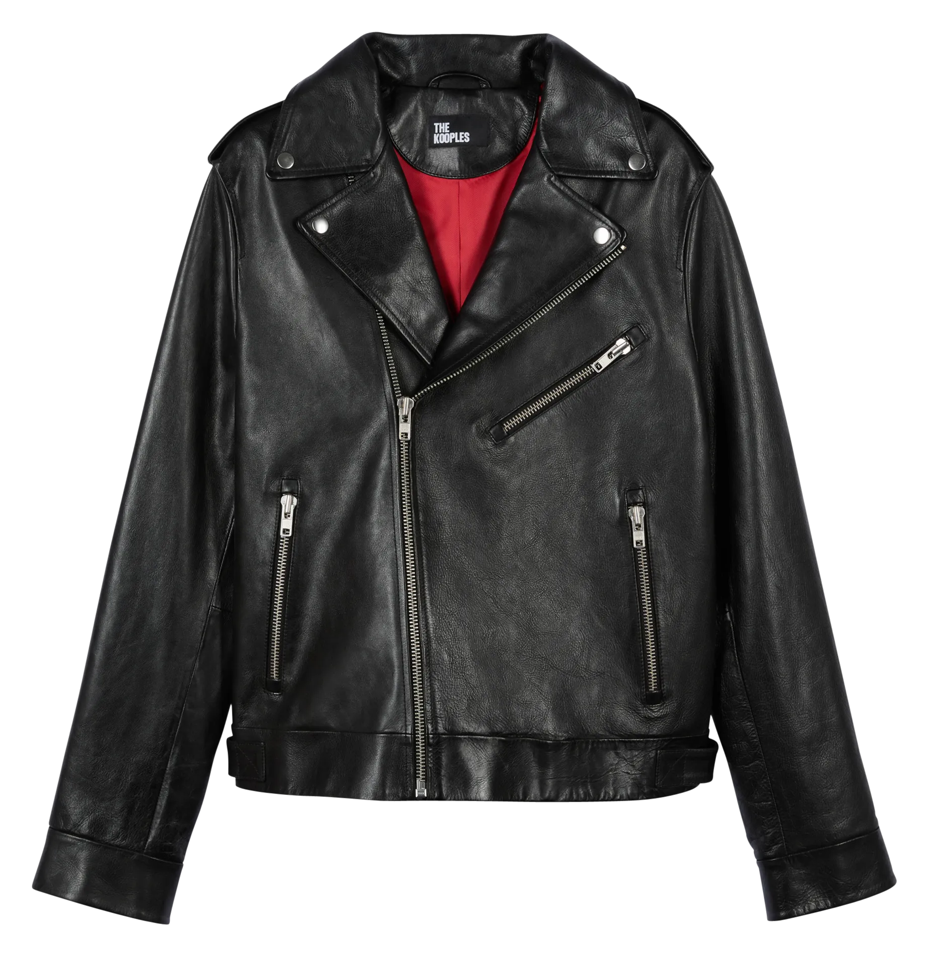 Chaqueta de cuero estilo biker recta en negro