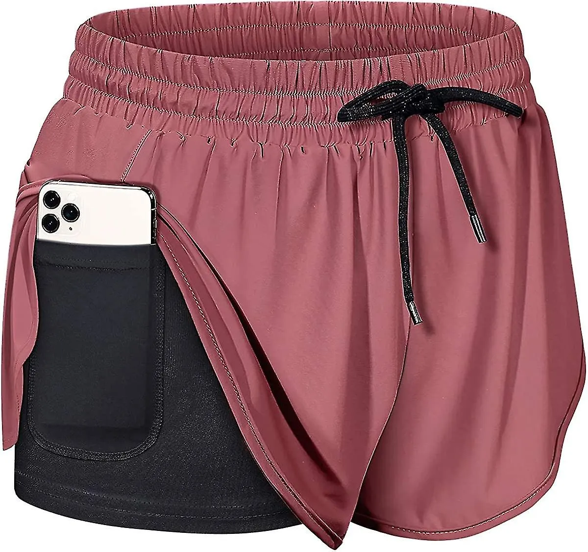 Cintura para mujeres Pantalones cortos atléticos para correr con forro bolsillo interior $ mujer Doble capa