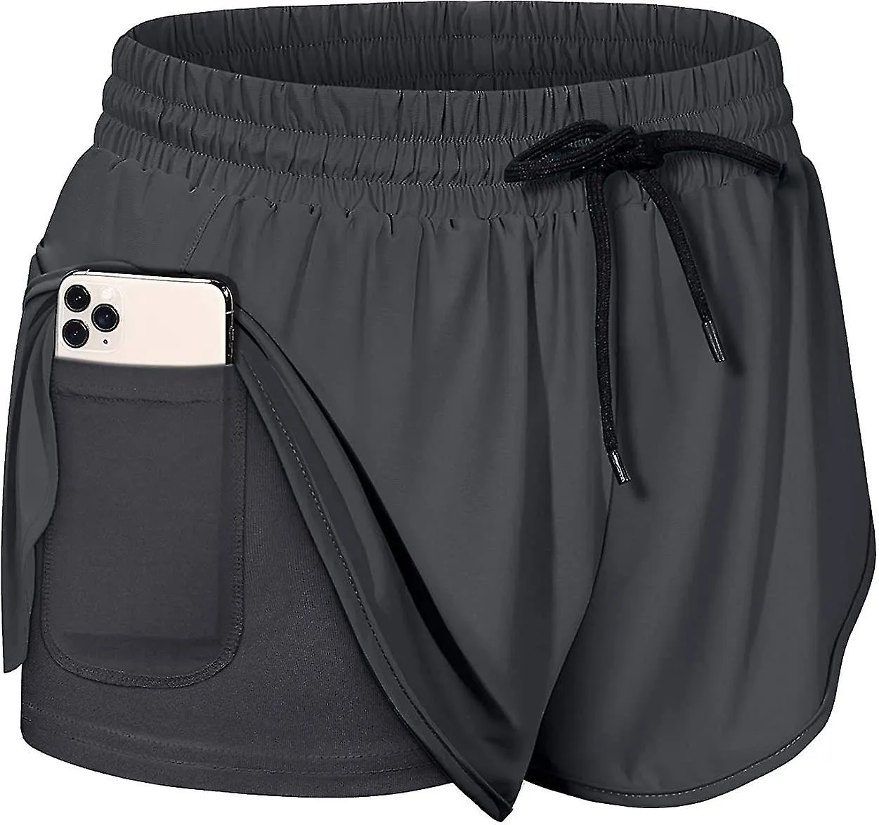 Cintura para mujeres Pantalones cortos atléticos para correr con forro bolsillo interior $ mujer Doble capa