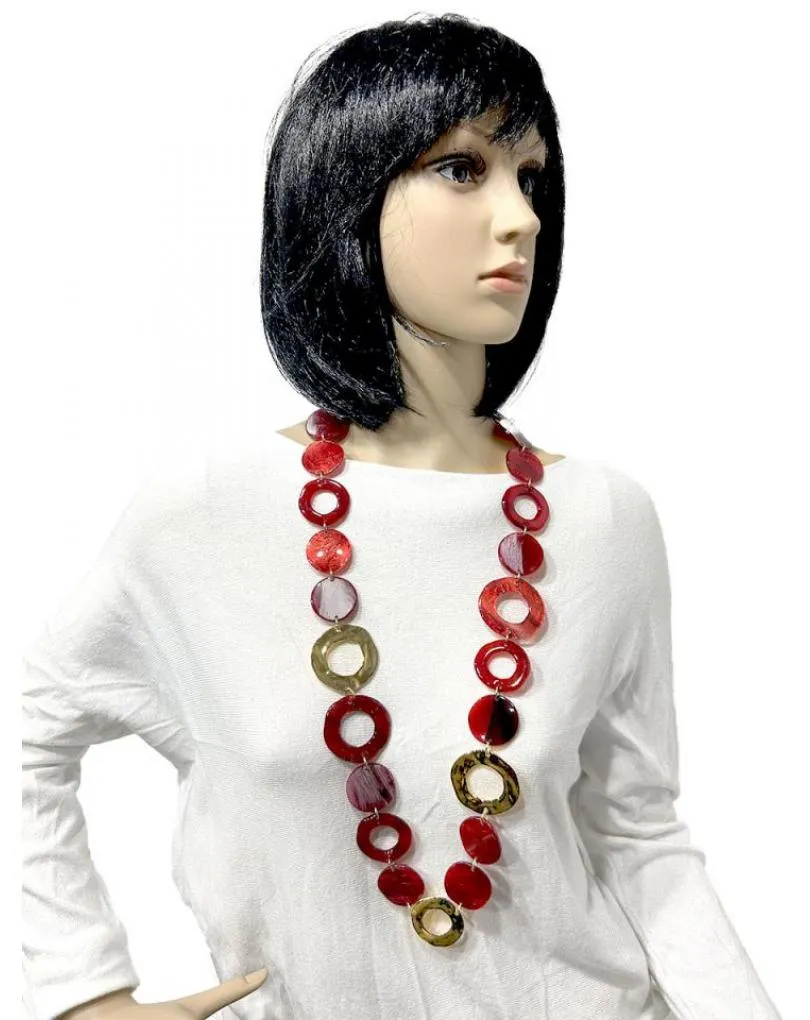 COLLARES DE BISUTERIA LARGOS EN TONOS ROJOS Y GRANATES