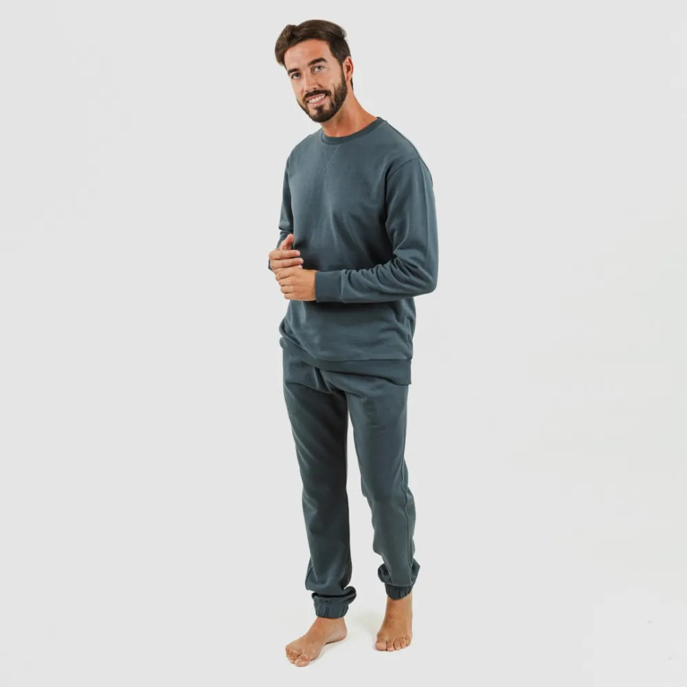 Conjunto deportivo largo algodón hombre verde menta