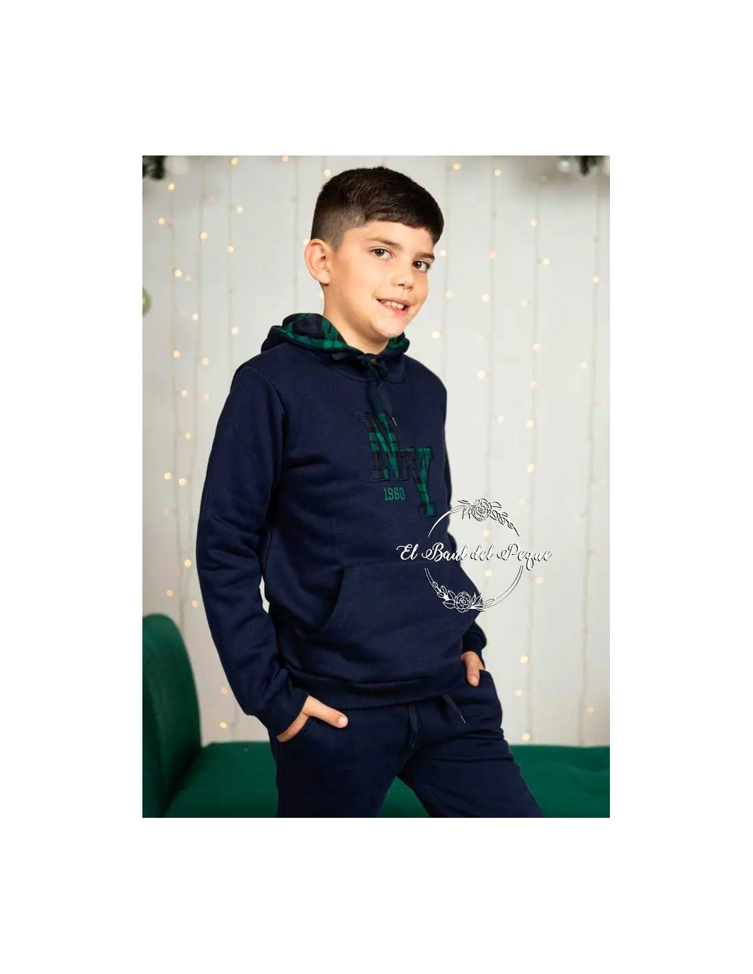 Conjunto Sudadera y Pantalón Niño Felpa Marino Verde