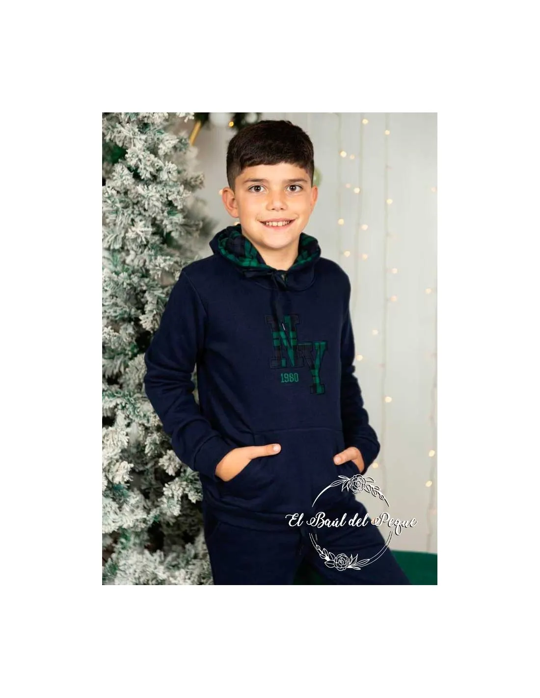 Conjunto Sudadera y Pantalón Niño Felpa Marino Verde