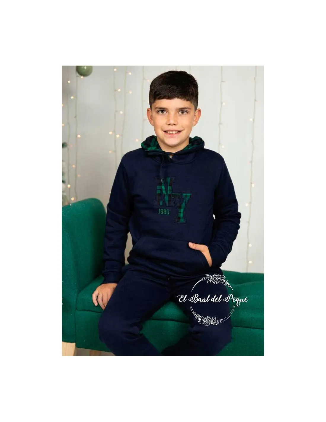 Conjunto Sudadera y Pantalón Niño Felpa Marino Verde