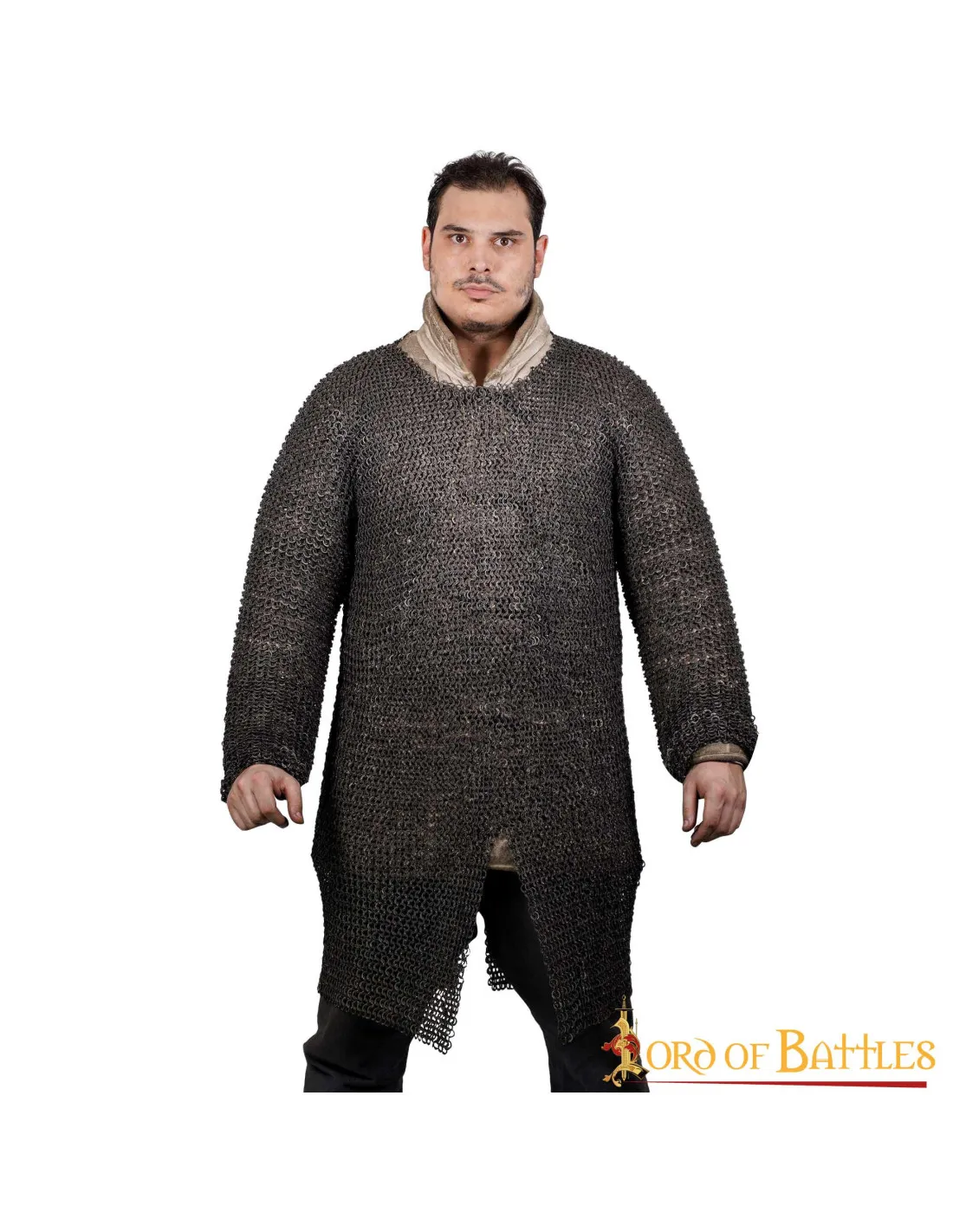 Cota de malla medieval larga con anillas de titanio remachadas