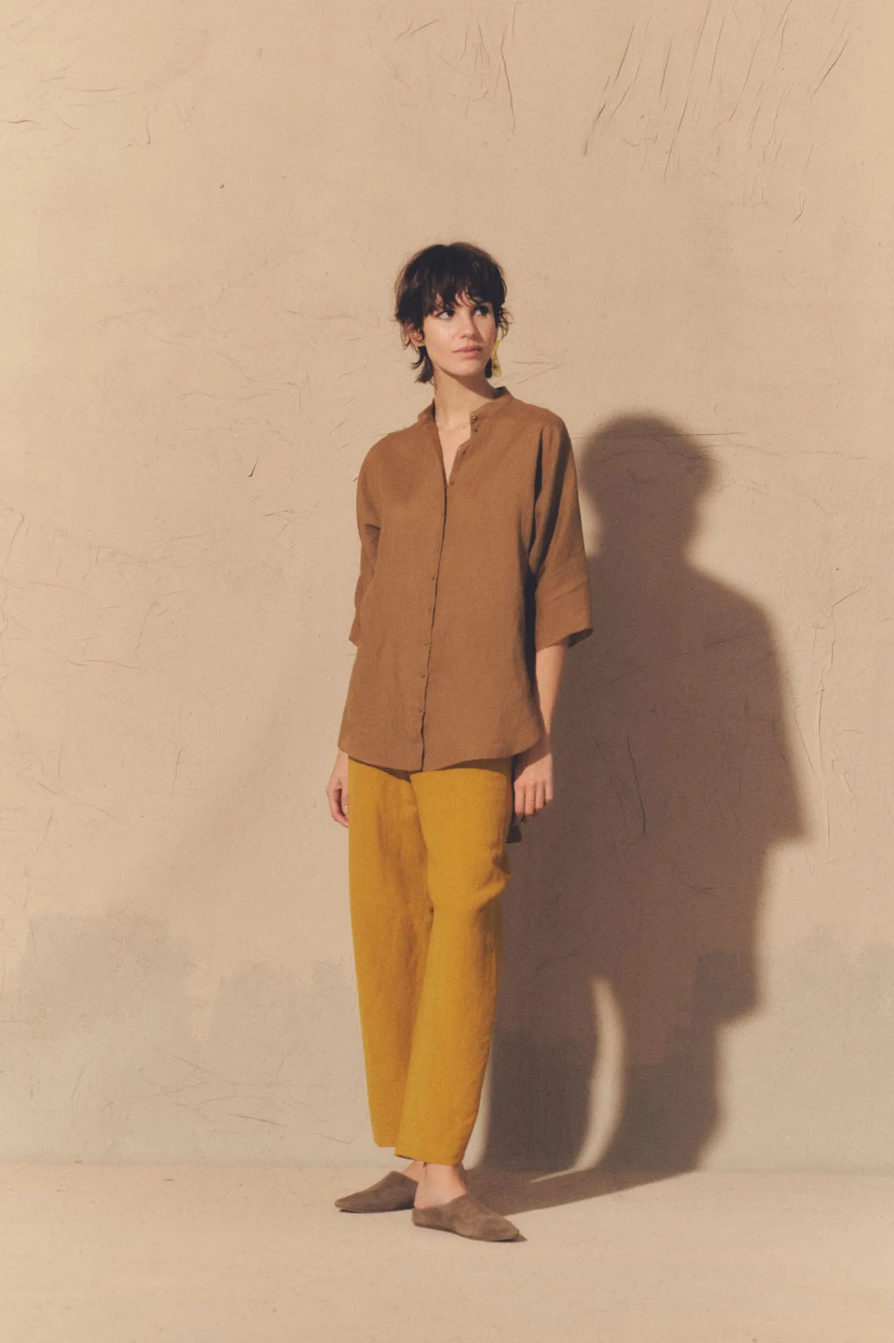 Dakota, turmeric linen and virgin wool pants