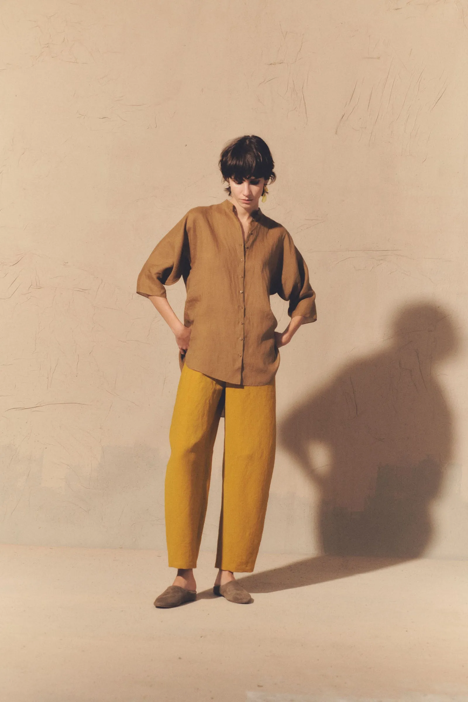 Dakota, turmeric linen and virgin wool pants