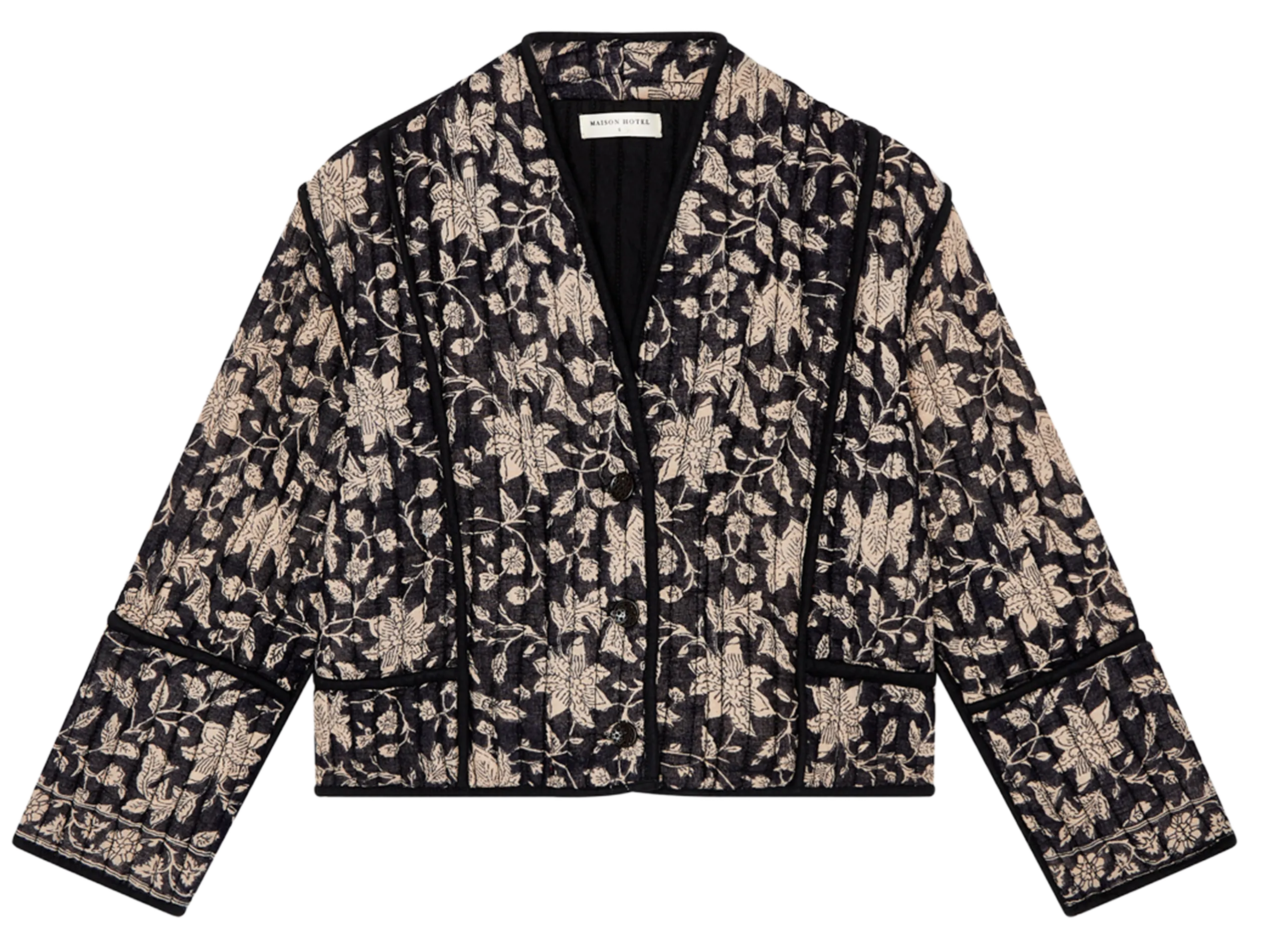 DALI  CHAQUETA RECTA CON CUELLO EN V DE ALGODóN ESTAMPADO EN NEGRO