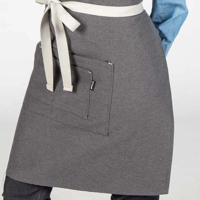 DELANTAL TEJIDO CHENILLA GRIS MARENGO CON PETO HEBILLA ENLAZADA  GARY'S