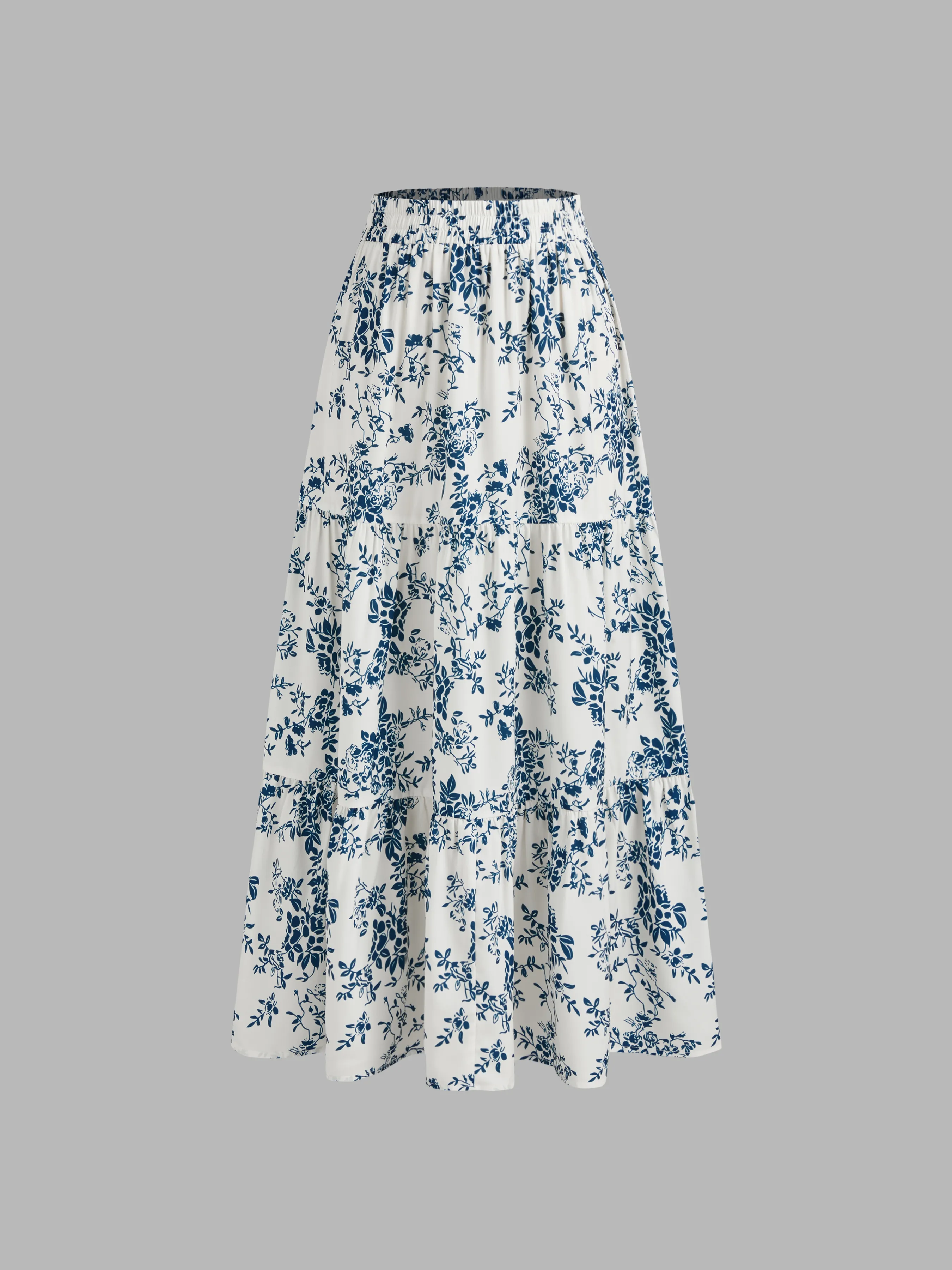 Falda Maxi con Volantes y Estampado Floral de Talle Alto