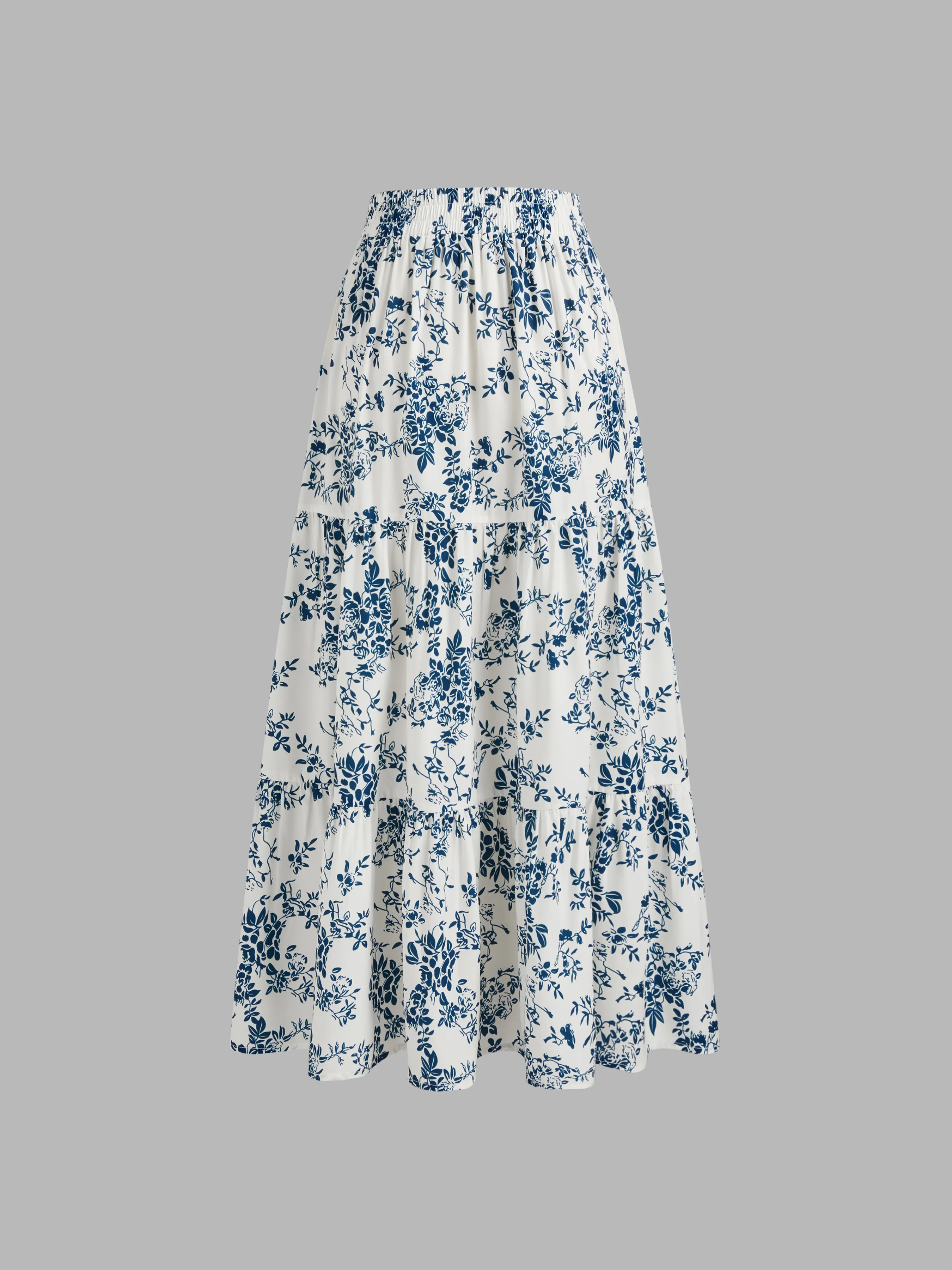 Falda Maxi con Volantes y Estampado Floral de Talle Alto
