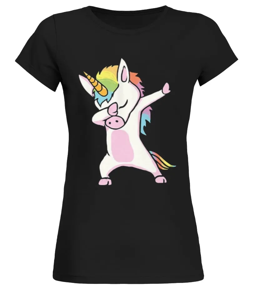 FUNNY DABBING UNICORN TSHIRT CAMISETA CUELLO REDONDO MUJER