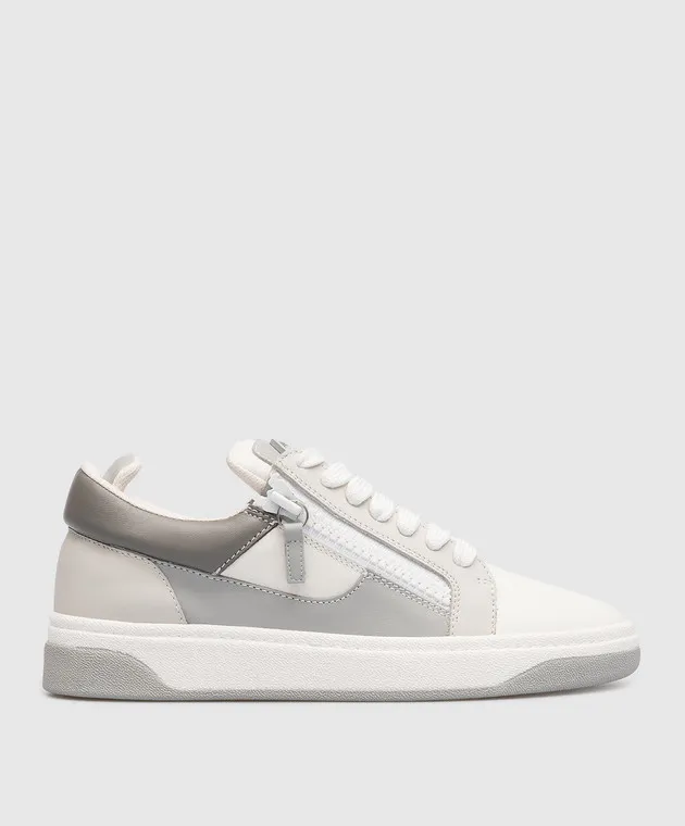 Giuseppe Zanotti Cz94 Gray Leather Logo Sneakers