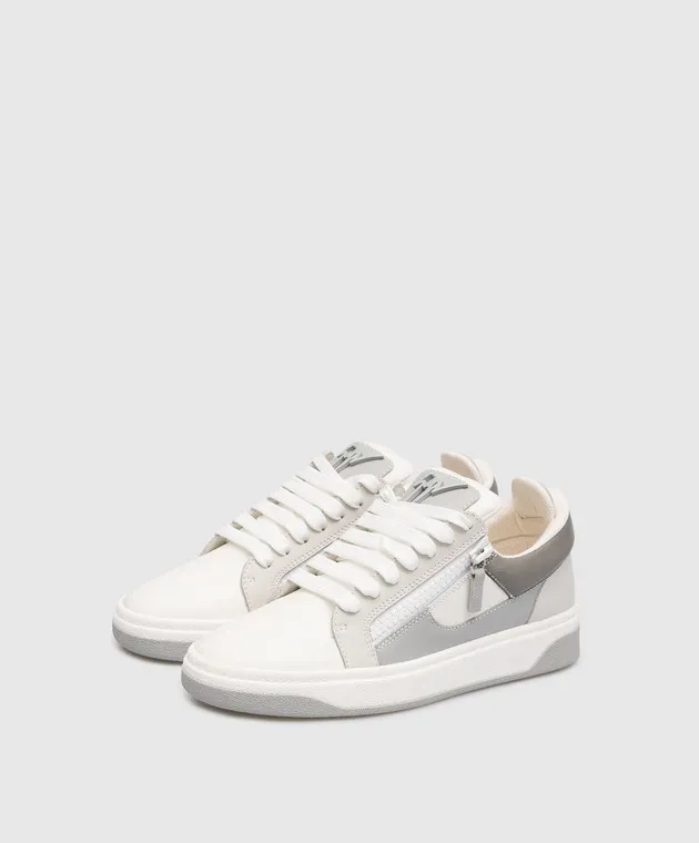 Giuseppe Zanotti Cz94 Gray Leather Logo Sneakers