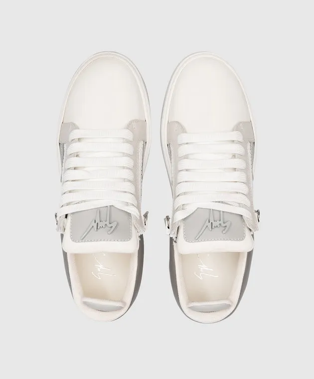 Giuseppe Zanotti Cz94 Gray Leather Logo Sneakers