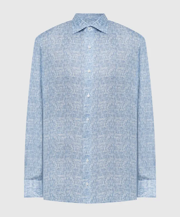 ISAIA Blue shirt made of linen in a print