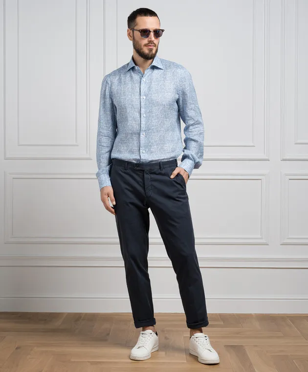 ISAIA Blue shirt made of linen in a print