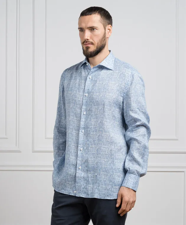 ISAIA Blue shirt made of linen in a print