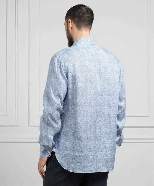 ISAIA Blue shirt made of linen in a print