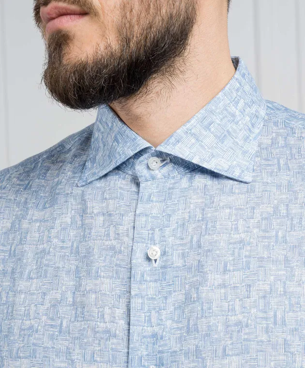 ISAIA Blue shirt made of linen in a print