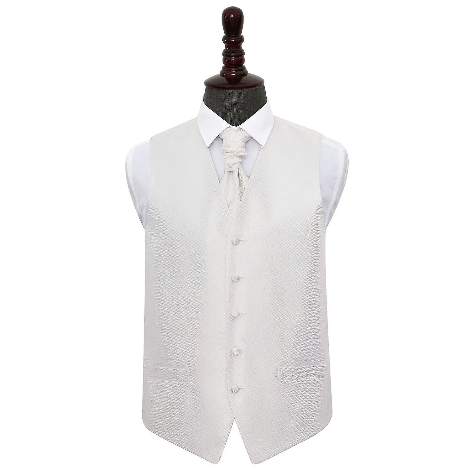 Ivory Greek Key Wedding Waistcoat and Cravat Set