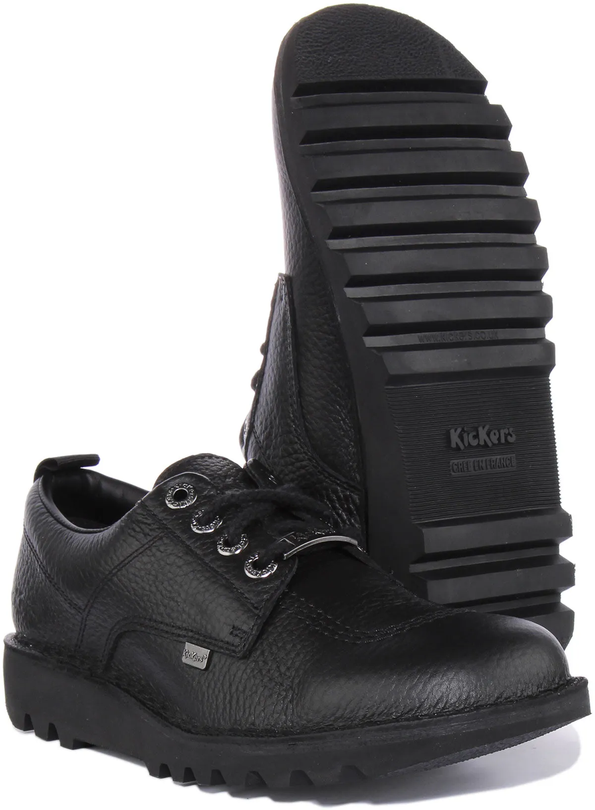 Kickers Kick Lo Tumble Zapatos de cuero de primera calidad con cordones para en negro