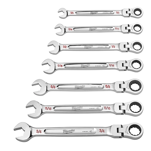 LLAVE COMBINADA DE TRINQUETE DE CABEZAL FLEXIBLE  SAE (7 PIEZAS)