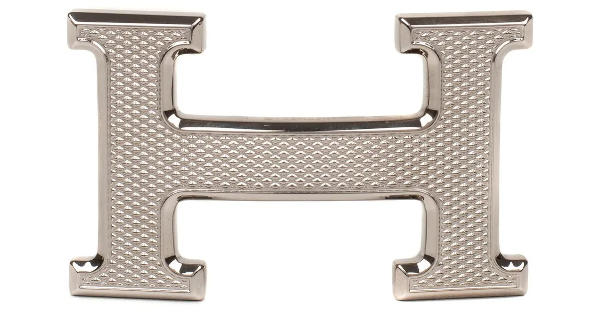 Magnífico modelo de hebilla de cinturón de Hermès "Guillochee", ¡Nueva condición! Plata 